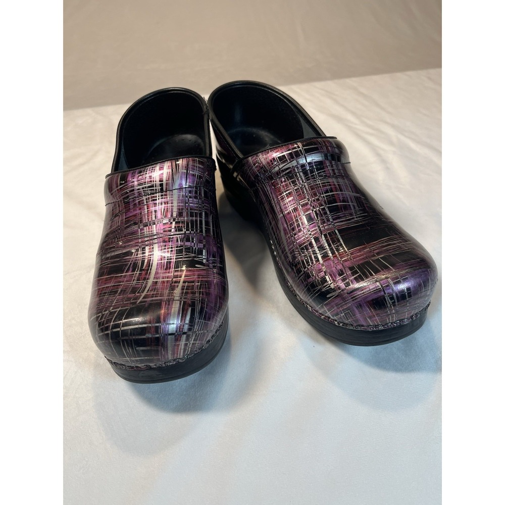 Dansko Professional Patent Leather Clog Cross Hatch Black Purple Pink 39EU 8.5US